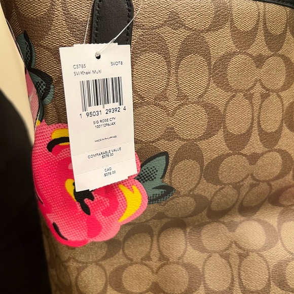 City Tote In Signature Canvas With Vintage Rose Print - Picture 6 of 9